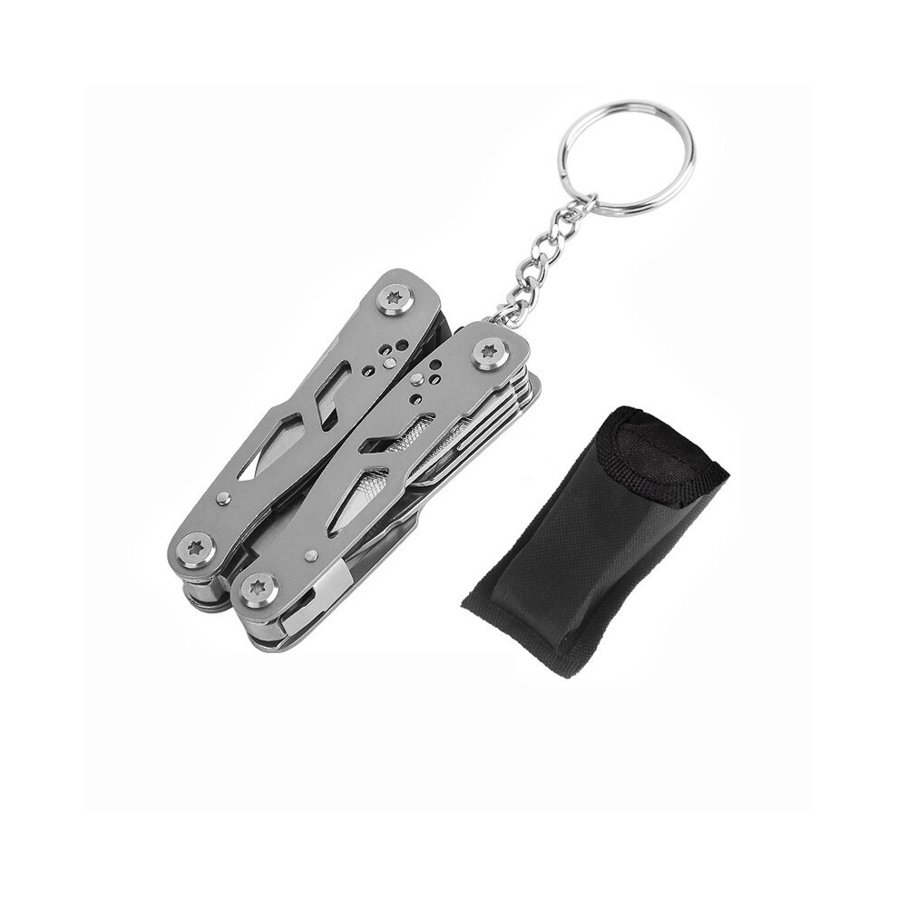(sliver with bag) 14 in 1Multifunction Stainless Steel Multi-tool Pocket Knife  Folding Pliers Mini Portable Folding Blade Knife