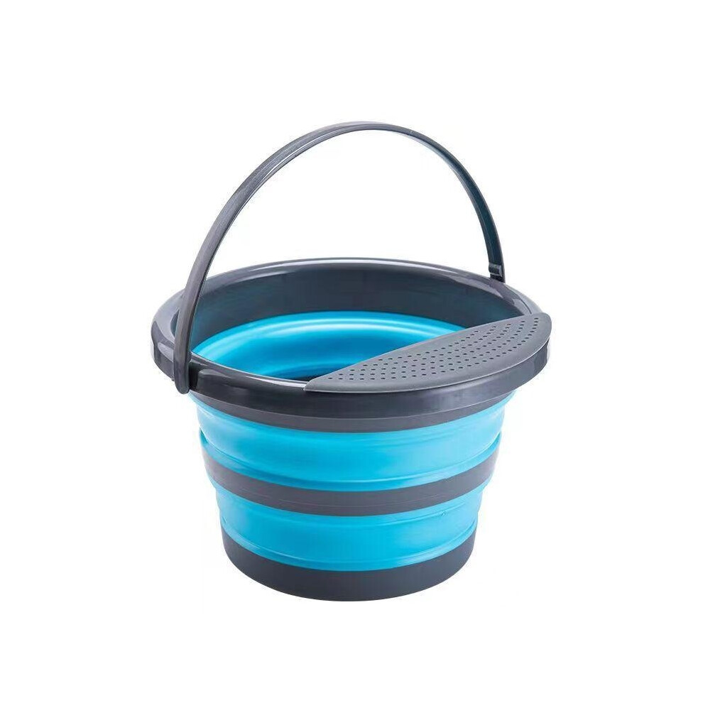(Blue) 4L Multifunctional Folding Bucket Portable Folding Bucket Camping Folding Silicone Bucket Outdoor Travel Car Washing Fishing