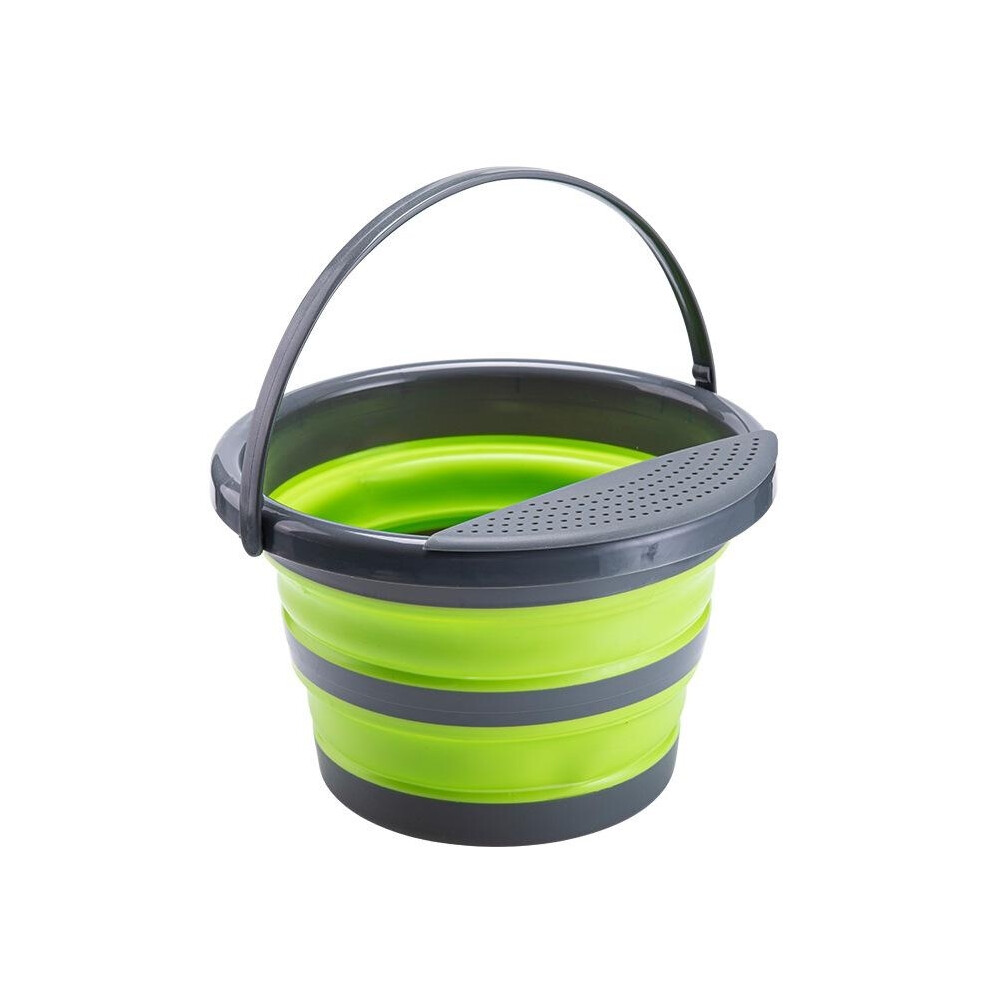 (Green) 4L Multifunctional Folding Bucket Portable Folding Bucket Camping Folding Silicone Bucket Outdoor Travel Car Washing Fishing
