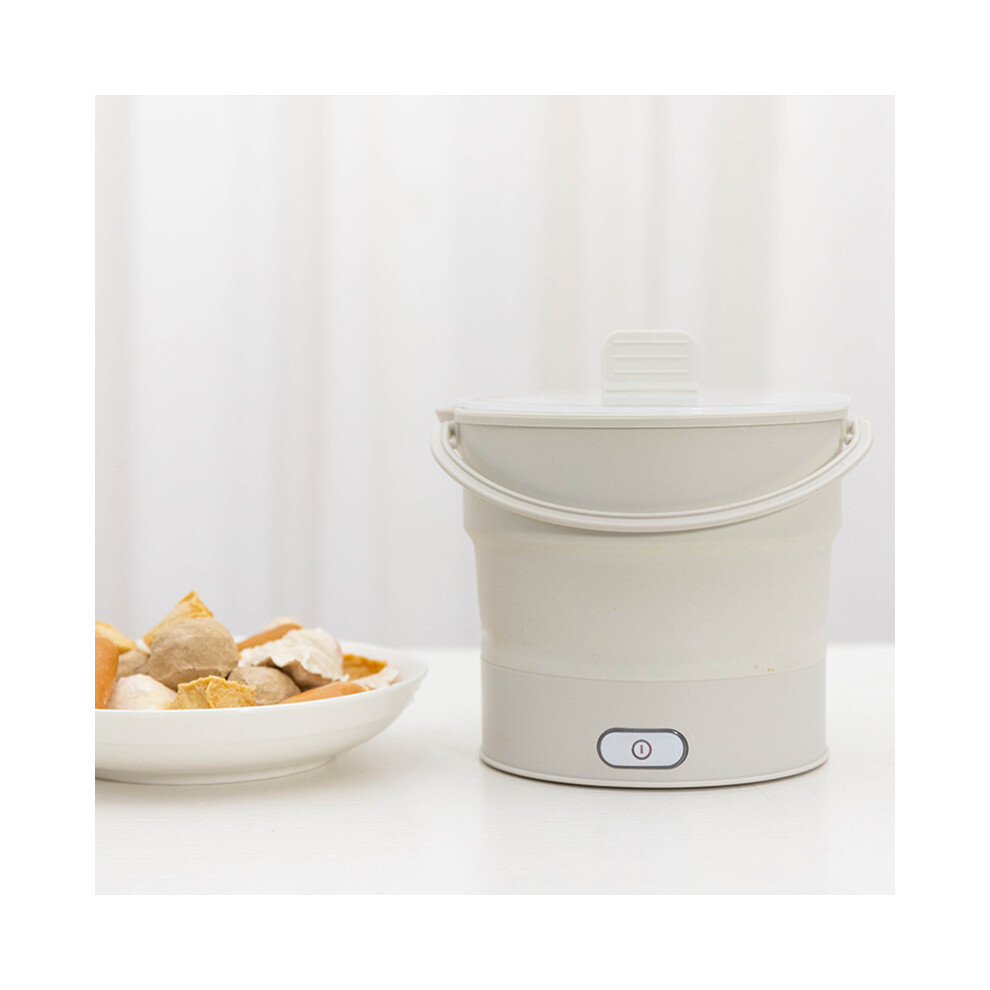 (WHITE) 110V/220V Foldable Electric Cooker Mini Multifunction Hot Pot Food Steamer Cooking Machine for Dormitory Noodle Cooker for