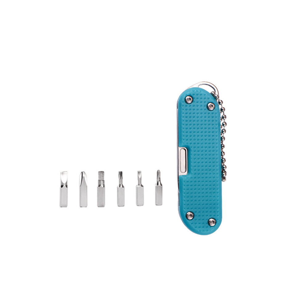 (Blue) Multifunctional Outdoor Portable Folding Knife Key Knife Screw Combination Tool Portable Pocket Keychain Knife Stainless