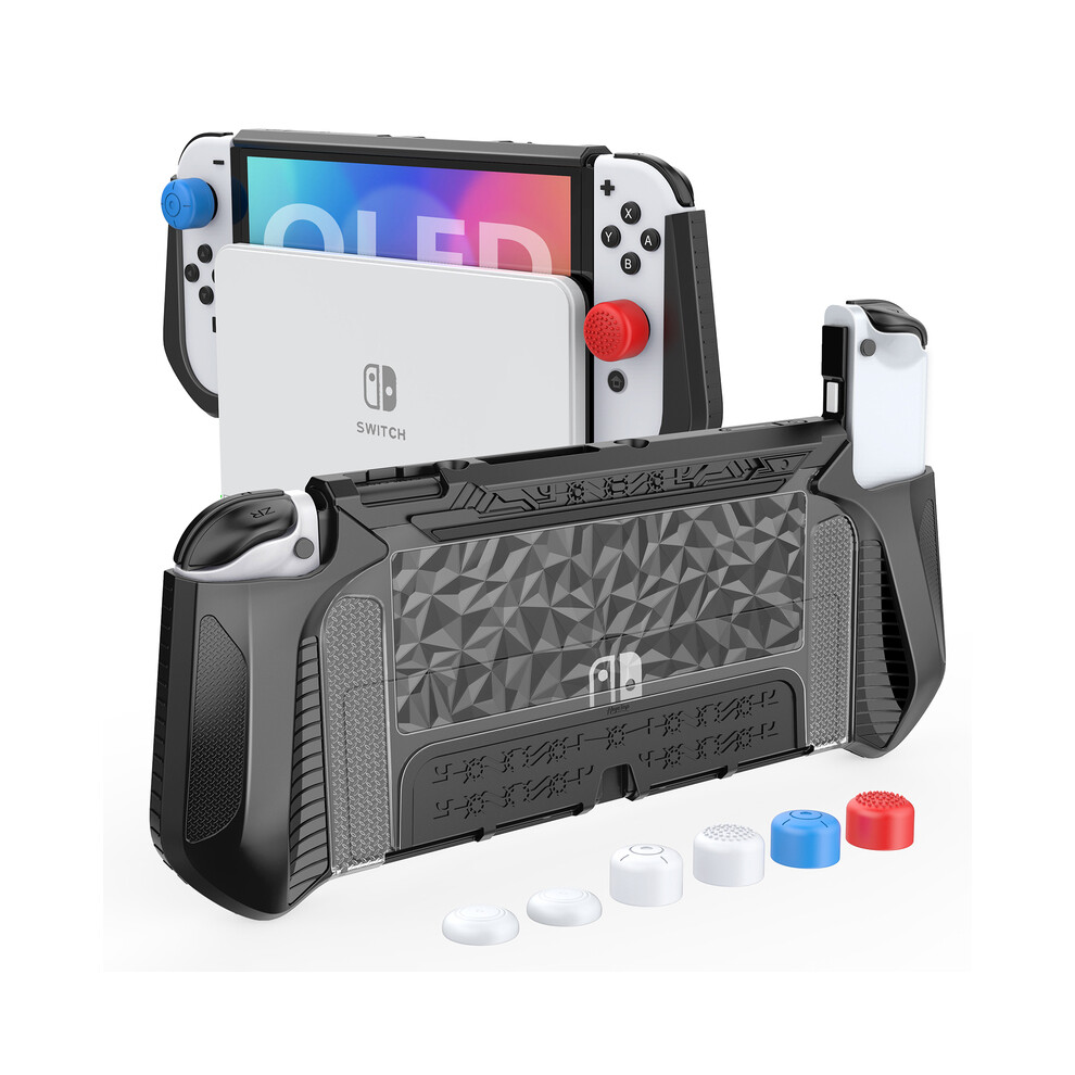 (Black) 1pc TPU Diamond Pattern Protective Cover for Switch OLED Console Ergonomically Designed for Comfortable Touch with 6 Keycaps-image-OPC-PG8NJ76-NEW