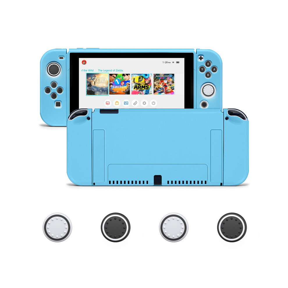 Maxpower (Blue, Nintendo Switch) Protective Case Bundle With 4Pcs Grip Caps For Nintendo Switch Oled, For Switch Ns Cover,Switc Game Accessories