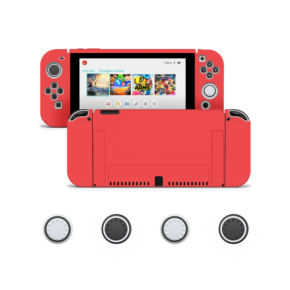 Maxpower (Red, Nintendo Switch) Protective Case Bundle With 4Pcs Grip Caps For Nintendo Switch Oled, For Switch Ns Cover,Switc Game Accessories