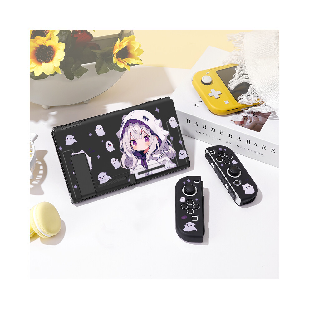 Maxpower (Black, Nintendo Switcholed) 1 Pcs Ghost Anime Girl Protective Case Bundle With 4Pcs Grip Caps For Nintendo Switch Oled