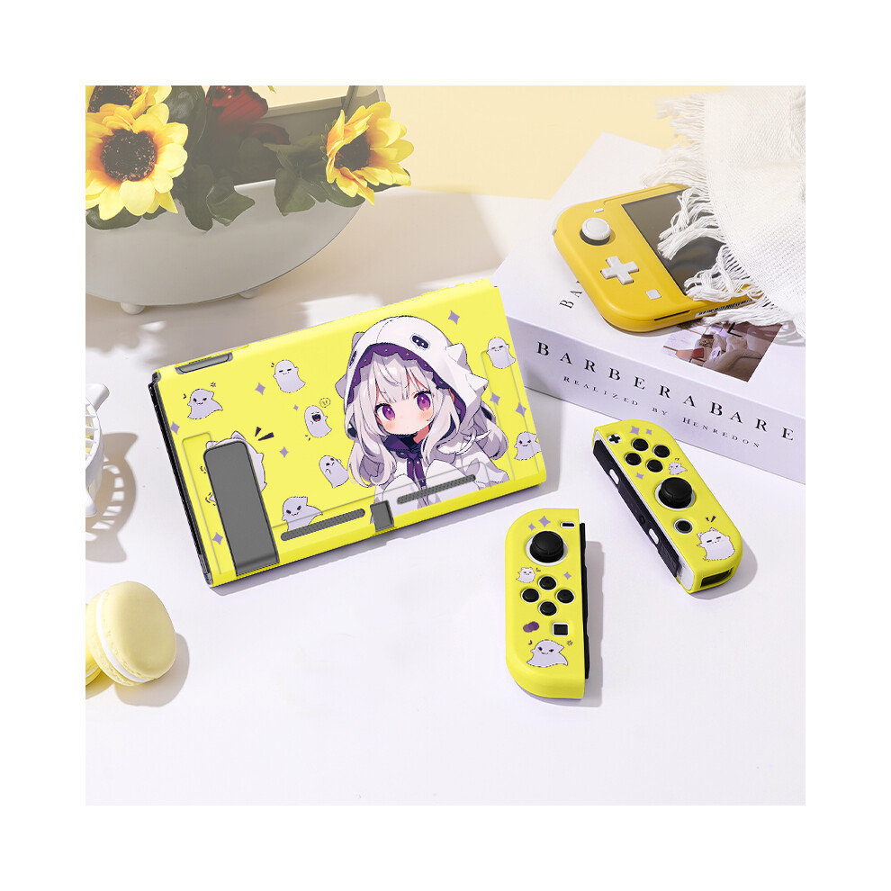 Maxpower (Yellow, Nintendo Switcholed) 1 Pcs Ghost Anime Girl Protective Case Bundle With 4Pcs Grip Caps For Nintendo Switch Oled