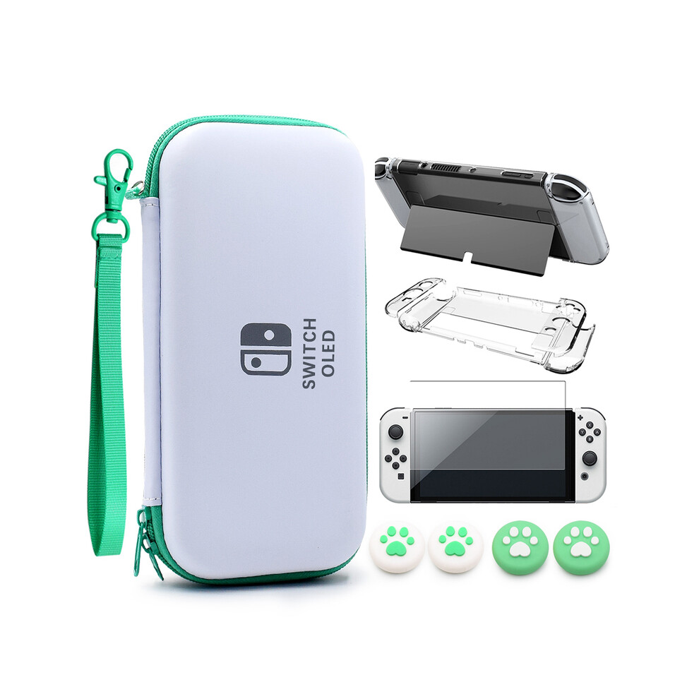 ( Kit) Switch Oled Storage Carry Case Kit Hard Shell Dockable Console Cover Pouch Screen Protector For Nintendo Switch Oled Film Green 9190758642612