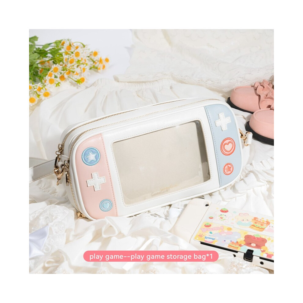 (Bag with strap) GeekShare Cute Play Game Bag For Women Pink Blue Fashion Shoulder Bags Female Carrying Case For Nintendo Switch Big Capacity