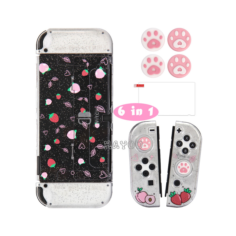 Maxpower (Oled Case) 10 In 1 Pink Sakura Storage Bag Protective Shell Case For Nintendo Switch/Oled Game Accessories Set Glass Film+Thumbsticks+Stand