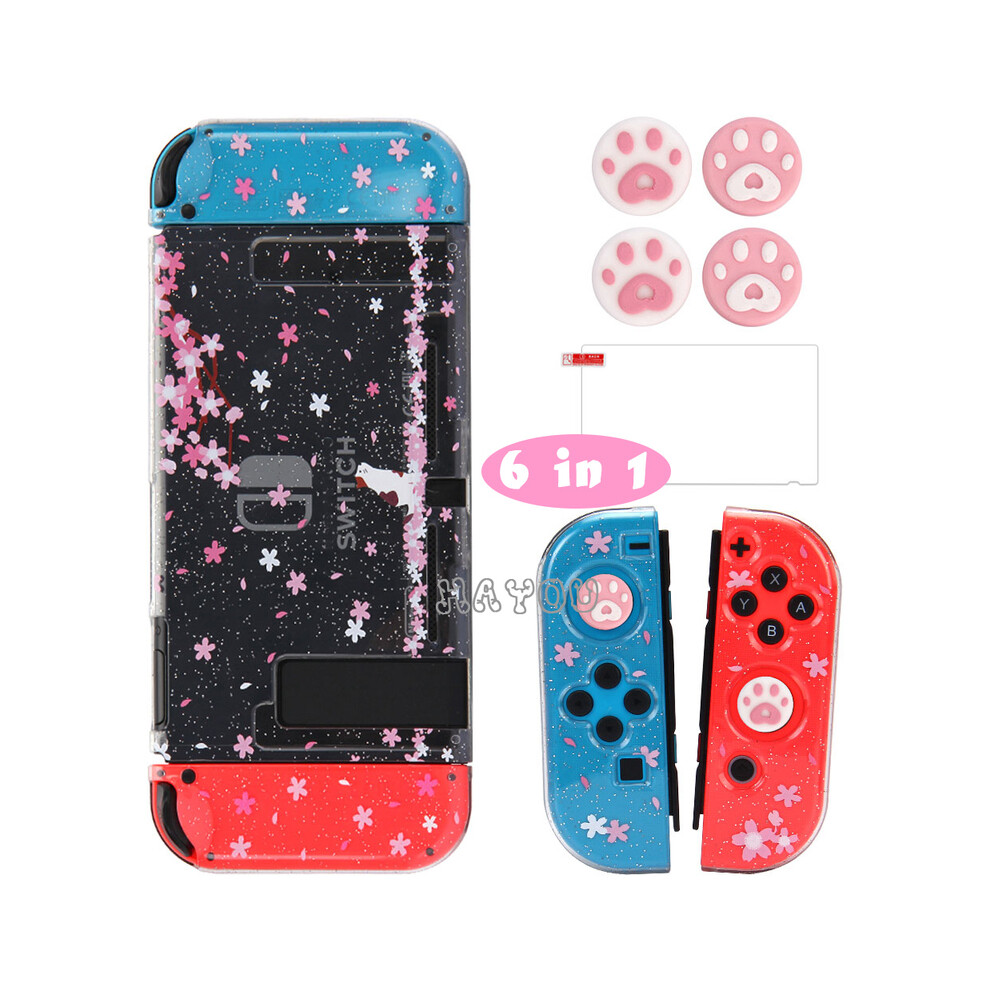 Maxpower (Switch Case) 10 In 1 Pink Sakura Storage Bag Protective Shell Case For Nintendo Switch/Oled Game Accessories Set Glass Film+Thumbsticks+Stand