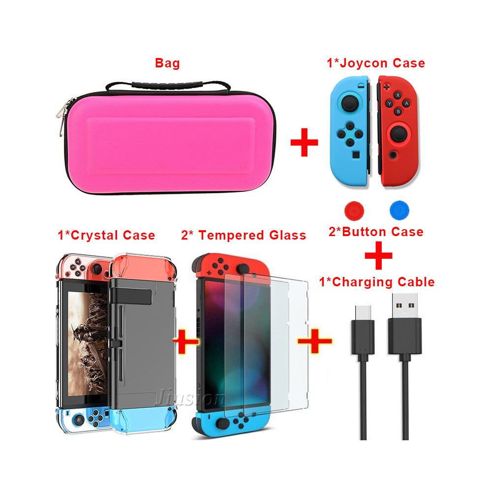 Maxpower (-6 In 1 Set) Portable Hard Shell Case For Nintend Switch Water-Resistent Eva Carrying Storage Bag For Nitendo Switch Ns Console Accessories Pink