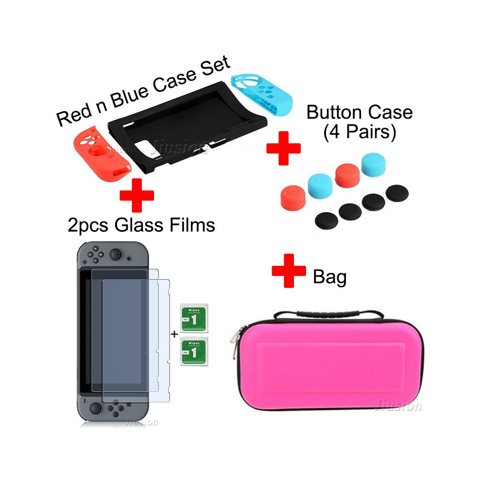Maxpower (-8 In 1 Set) Portable Hard Shell Case For Nintend Switch Water-Resistent Eva Carrying Storage Bag For Nitendo Switch Ns Console Accessories Pink