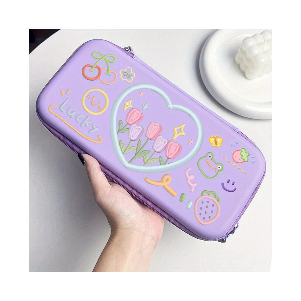 (Style2) Purple Pink Tulip Nintendo Switch Portable Travel Bag With Mesh Pocket Anti-scratch Game Console Accessories Storage Bag-image-OPC-PG8NMF7-NEW