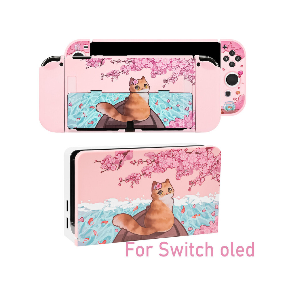 (Switch Oled And Dock) Sakura Matte Transparent Tv Dock Hard Case Crystal Shell For Nintendo Switch Oled Ns Joy-Con Controller Tpu Soft Cover Protecto 9190758665642