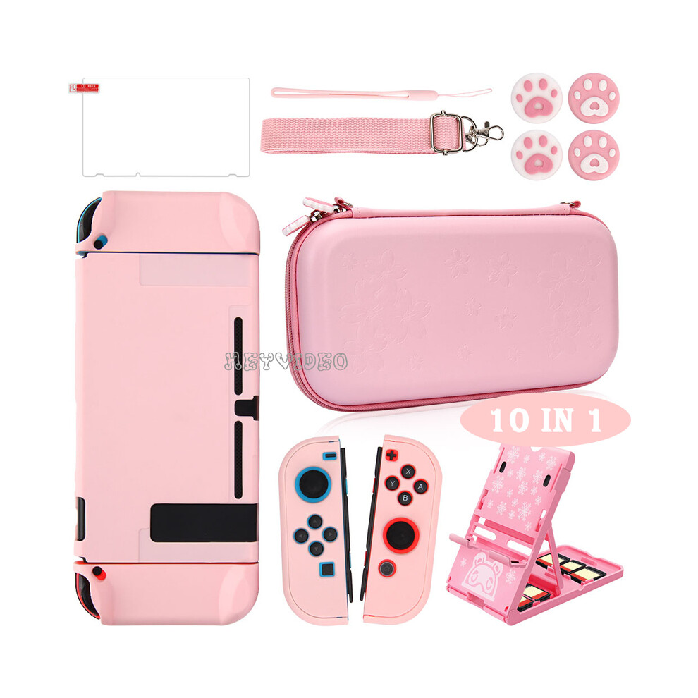(Switch Set) Sakura Storage Bag Portable Travel Carry Case Cover For Nintendo Switch/Oled Game Accessories Kit Glass Film +Thumbsticks Pink 9190758667691