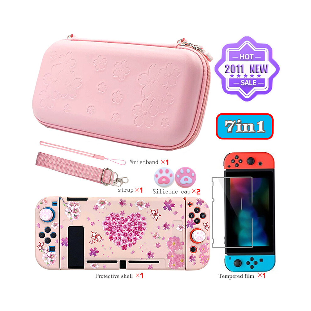 (SWITCH  7IN1) Sakura Pink Portable Storage Bag for Switch Travel Carrying Cherry Blossoms Bag Case for Nintendo SwitchGame-image-OPC-PG8NMSD-NEW