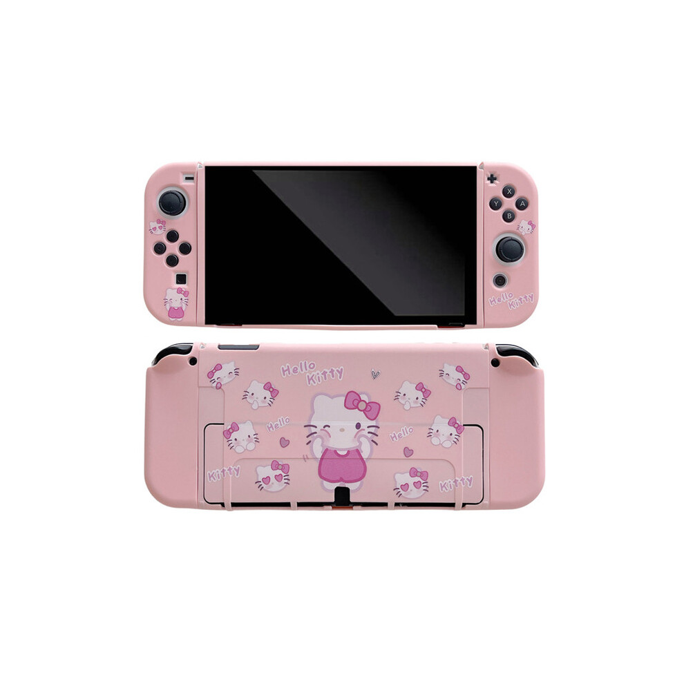 (OLED) Cute Hello Kitty Case For Nintendo Switch TPU Protective Cover Cartoon Joy-Con Soft Hand Grip Shell Thumb Stick Cap Cover