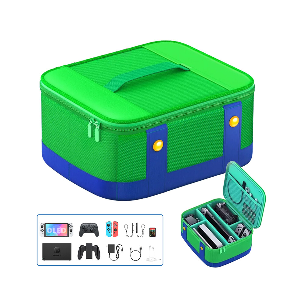 (Green) Carry Bag Console Travel Carrying Case Gamecard Holders Pouch Storage Bag for NS Portable EVA for Nintend Switch