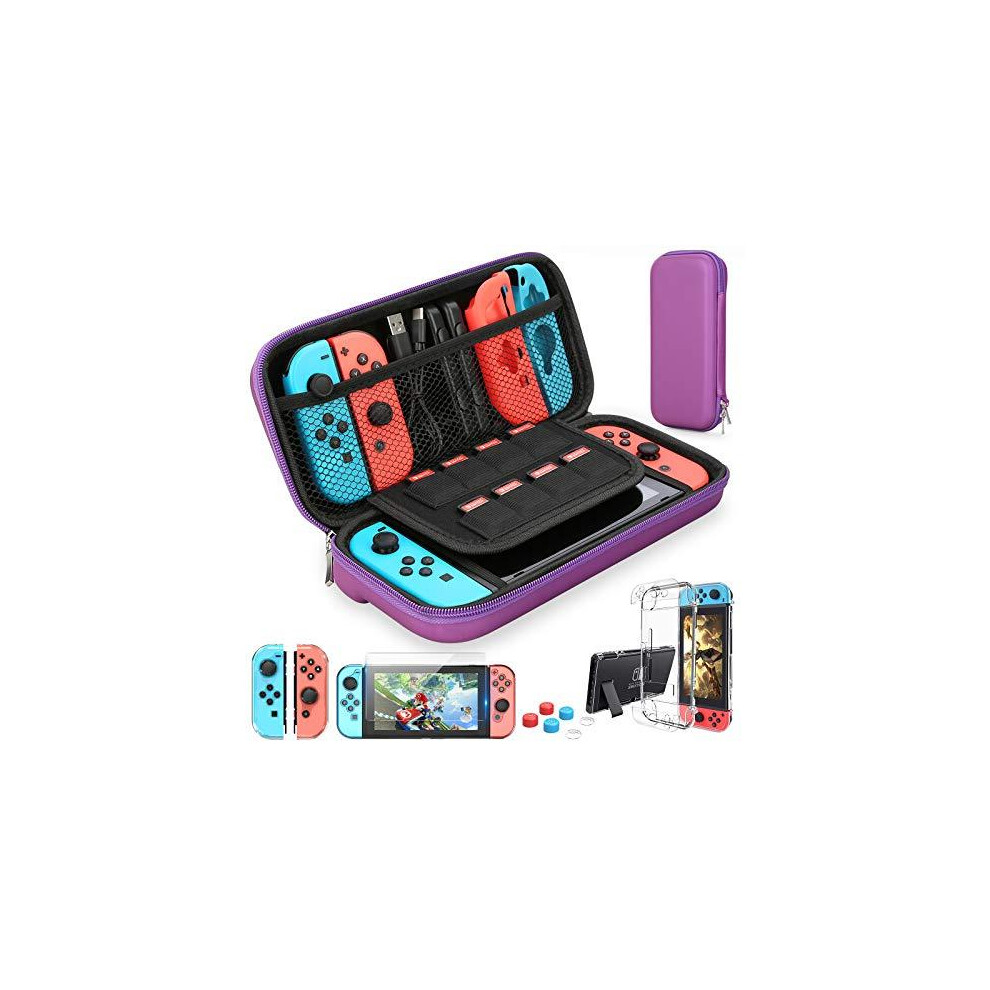 (PURPLE) For Switch Case Compatible with Nintendo Switch, 9 in 1 Accessories kit with Carrying Case, Dockable Protective Case-image-OPC-PG8NP7Y-NEW