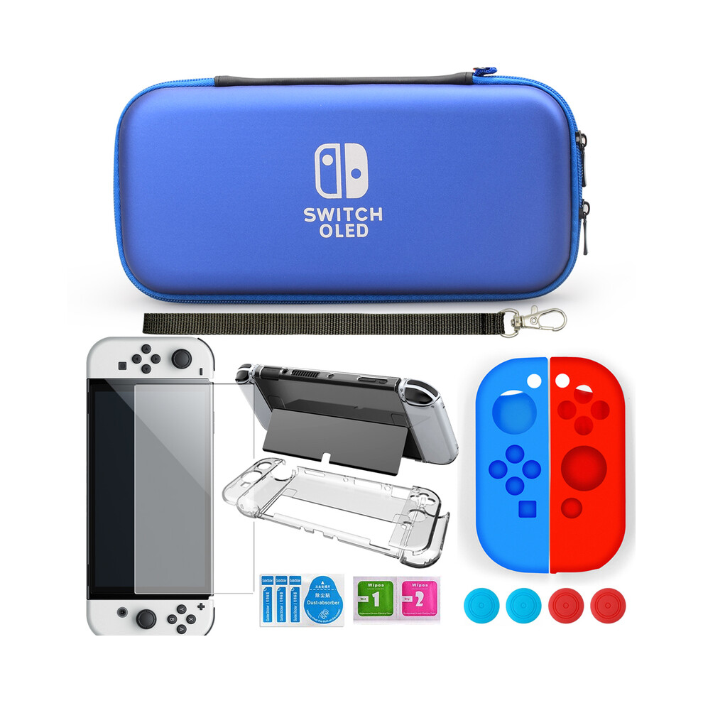 Maxpower (Blue) For Nintendo Switch Oled Case Bundle Bag Pack Game Accessories Kit Hard Shell Travel Storage Bag Joycon Protective Cover