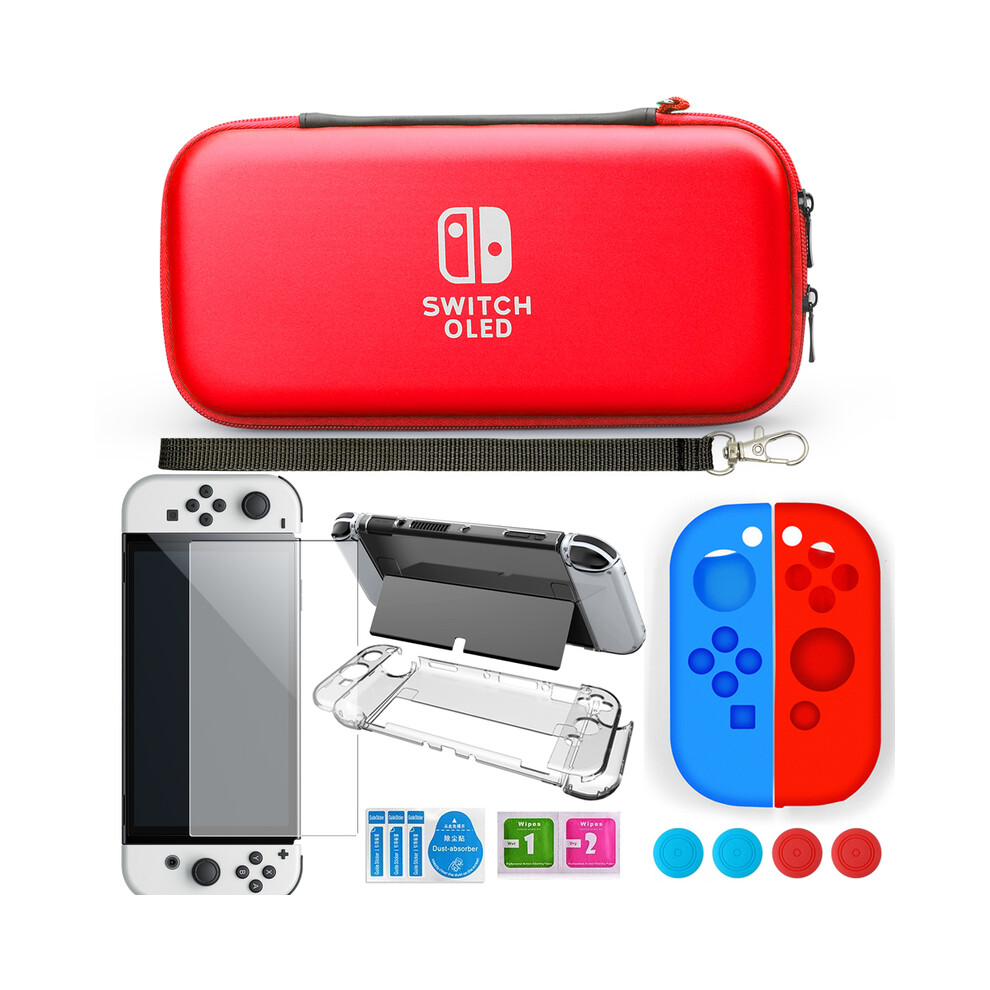Maxpower (Red) For Nintendo Switch Oled Case Bundle Bag Pack Game Accessories Kit Hard Shell Travel Storage Bag Joycon Protective Cover