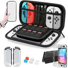 (White) For Switch OLED Model Carrying Case 9 in 1 Accessories Kit for 2022 Nintendo Switch OLED Model with Protective Case
