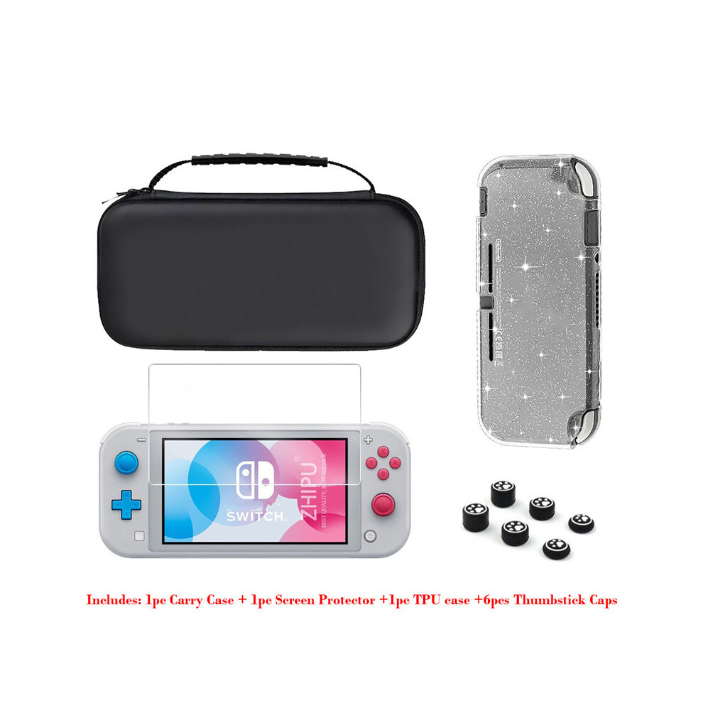 (Pack A) Switch Lite Accessories Bundle - Soft Glitter TPU Protective Case & Screen Protector for NS Switch Lite Carrying Case Bag