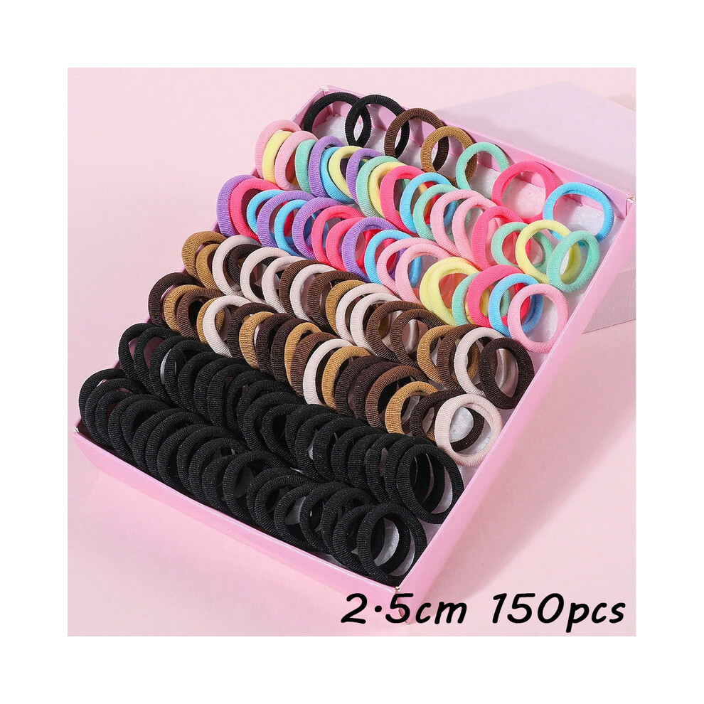 (150pcs black coffee) 150PCS Children Hair Band Elastic Solid Color Baby Headband Kids Ponytail Holder Scrunchies Headwear Girls Hair Accessories