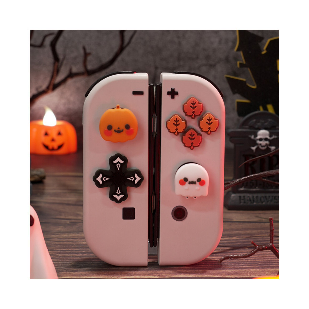 Maxpower (Pumpkin) Lovely Silicone Soft D-Pad Cross Button Abxy Key Sticker Skin Case For Nintendo Switch Oled Joy-Con Thumb Stick Grip Cap