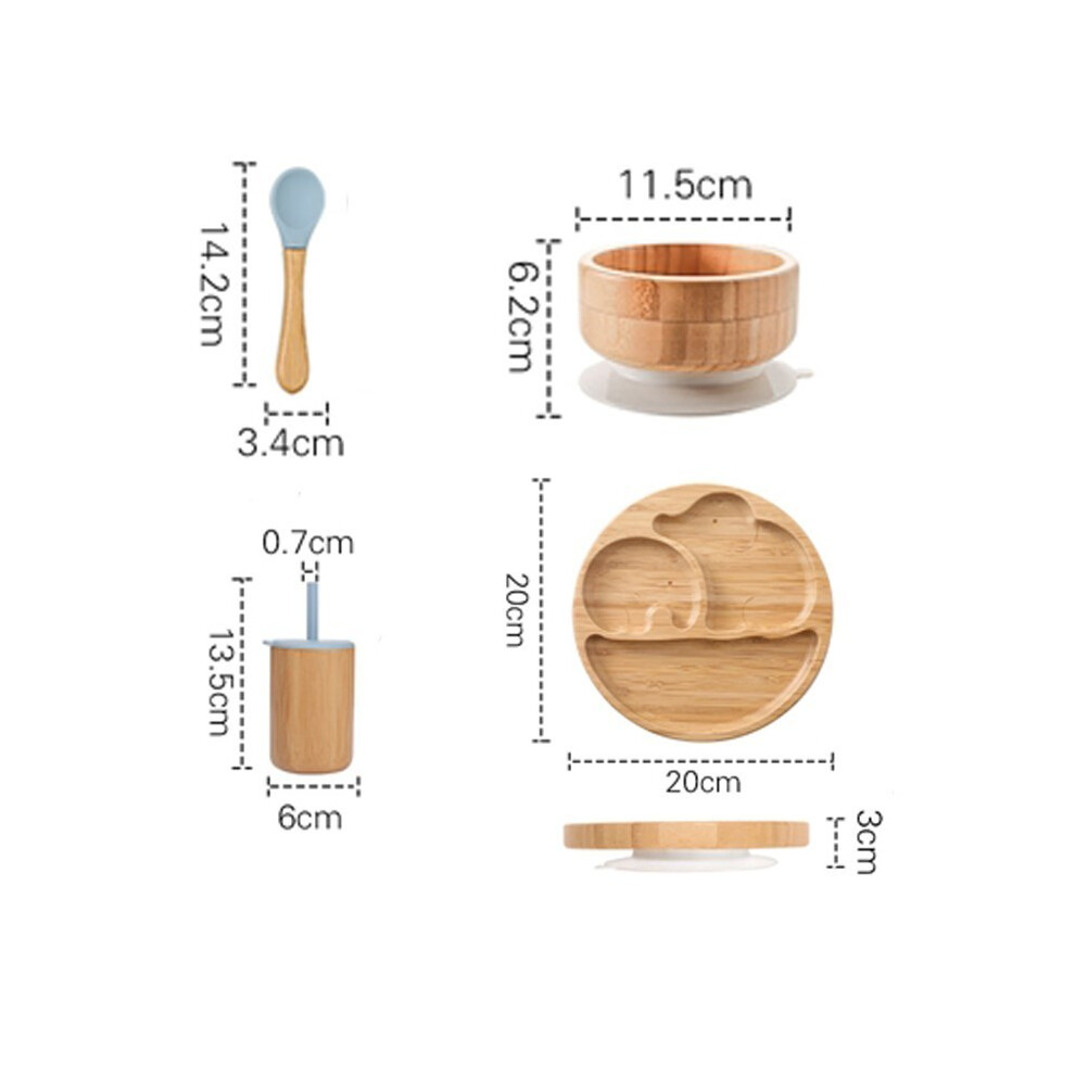 (4pcs Powder blue) Wooden Dinner Plate Feeding Supplies Bamboo Baby Tableware Silicone Suction Plate Bowl BPA Free Baby Stuff Newborn Accessories