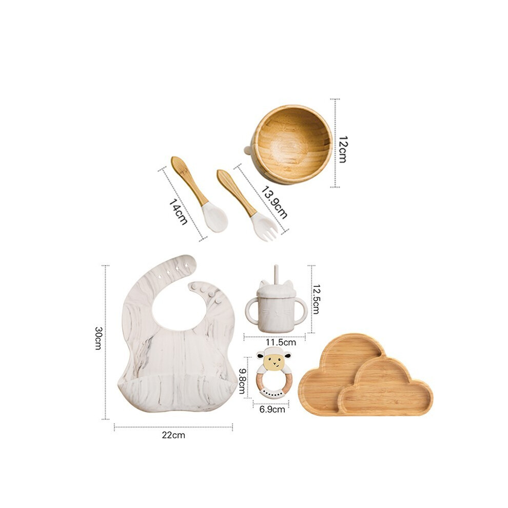 (7pcs Marble set-04) Wooden Dinner Plate Feeding Supplies Bamboo Baby Tableware Silicone Suction Plate Bowl BPA Free Baby Stuff Newborn Accessories