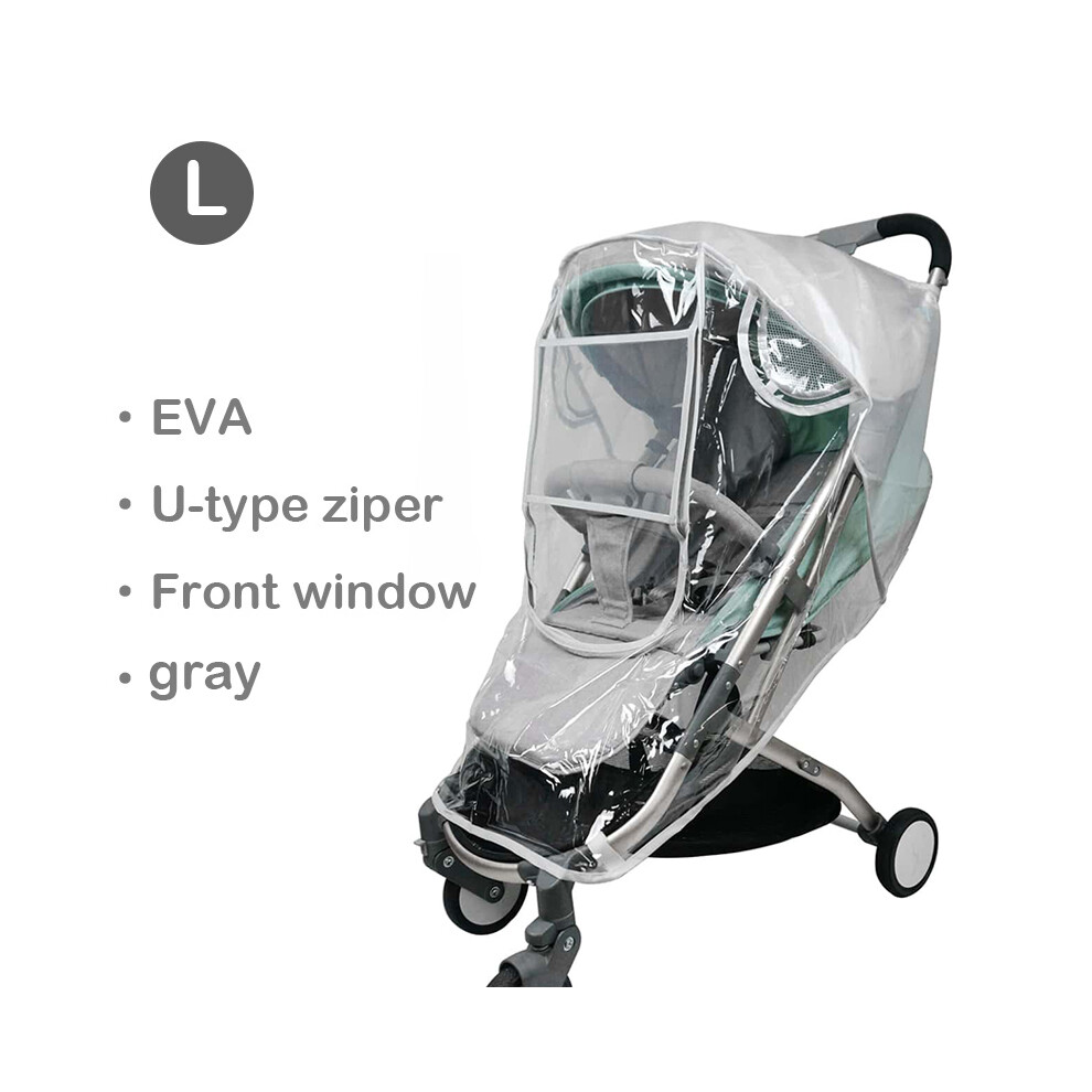 Maxpower (Eva-U Open-L) Eva Baby Stroller Accessories Waterproof Rain Cover Transparent Wind Dust Shield Zipper Open For Pushchairs Raincoat Gray