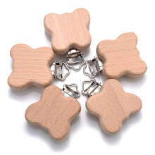 (CC) 5Pcs/Lot New Arrival Lovely Wooden Pacifier Clip Natural Beech Wood Accessories for Baby Handmade Dummy Clips Pacifier Chain