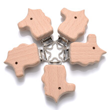 (HH) 5Pcs/Lot New Arrival Lovely Wooden Pacifier Clip Natural Beech Wood Accessories for Baby Handmade Dummy Clips Pacifier Chain