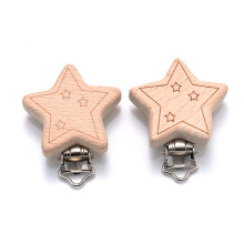 (V) 5Pcs/Lot New Arrival Lovely Wooden Pacifier Clip Natural Beech Wood Accessories for Baby Handmade Dummy Clips Pacifier Chain