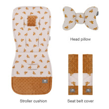 (ear of wheat) Stroller Cushion & Head Pillow & Seat Belt Cover 3Pcs/Set Universal Pram Pad Soft Cotton Double Sides Usable Baby Accessories
