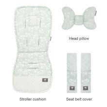 (grass) Stroller Cushion & Head Pillow & Seat Belt Cover 3Pcs/Set Universal Pram Pad Soft Cotton Double Sides Usable Baby Accessories