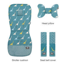 (dinosaur) Stroller Cushion & Head Pillow & Seat Belt Cover 3Pcs/Set Universal Pram Pad Soft Cotton Double Sides Usable Baby Accessories