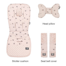 (dandelion) Stroller Cushion & Head Pillow & Seat Belt Cover 3Pcs/Set Universal Pram Pad Soft Cotton Double Sides Usable Baby Accessories