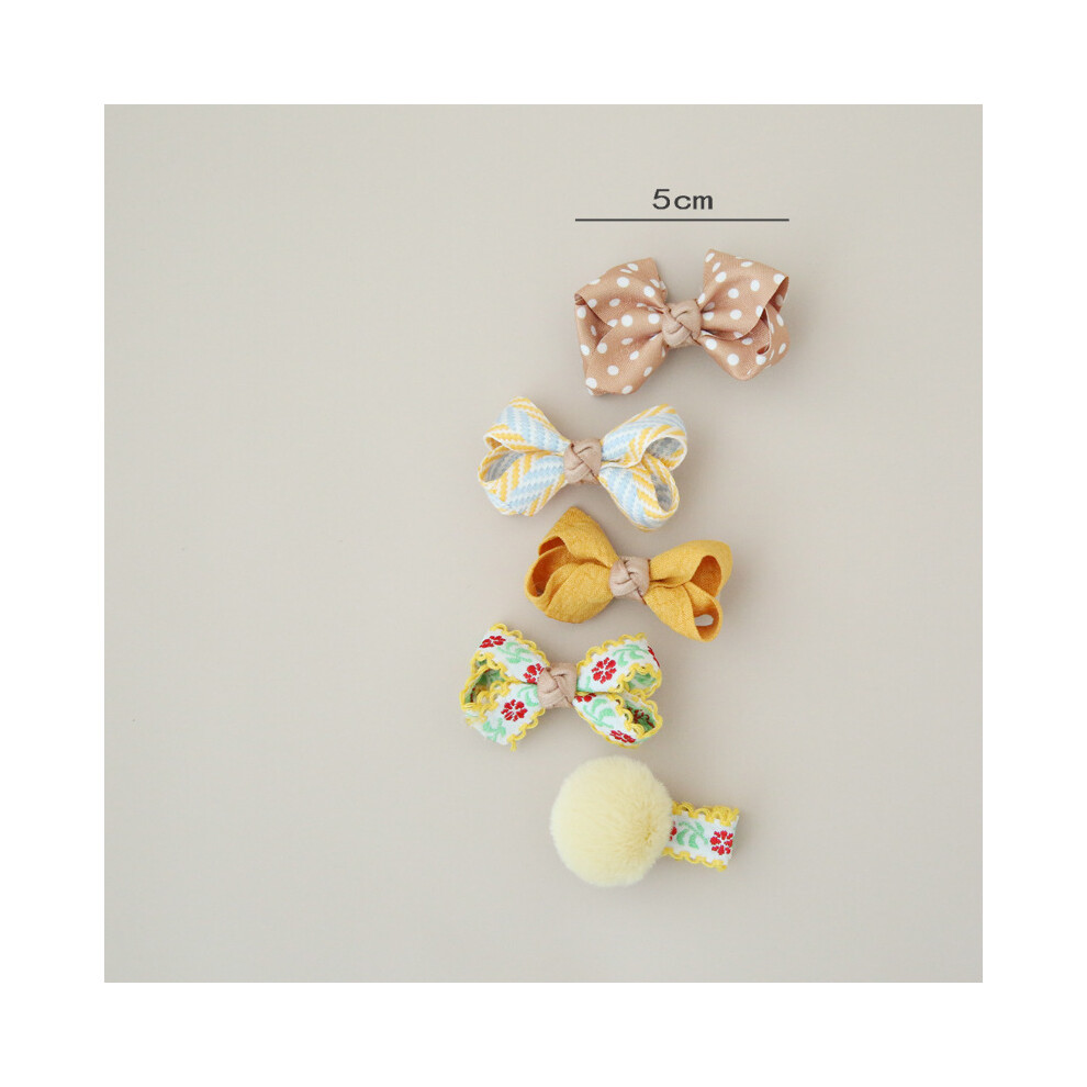 (Apricot) 5Pcs/Lot Children's Headwear  Baby Hair Accessories  Clip Bows For Girls All Cloth Hairpin