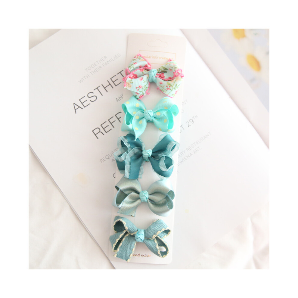 (Light green) 5Pcs/Lot Children's Headwear  Baby Hair Accessories  Clip Bows For Girls All Cloth Hairpin
