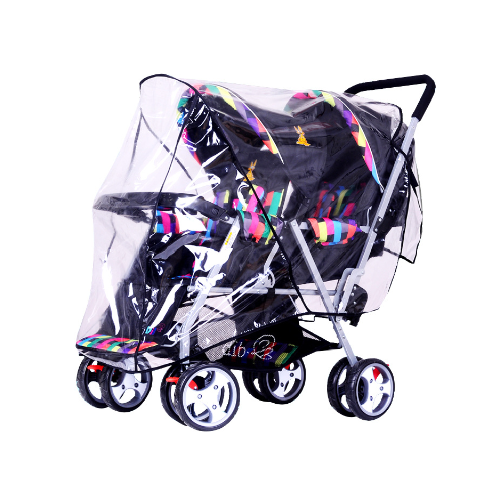 (Transparent) Double Front and Rear Seat Waterproof Windproof Universal Rain Cover for Baby Twin Stroller Coverall  Accessories