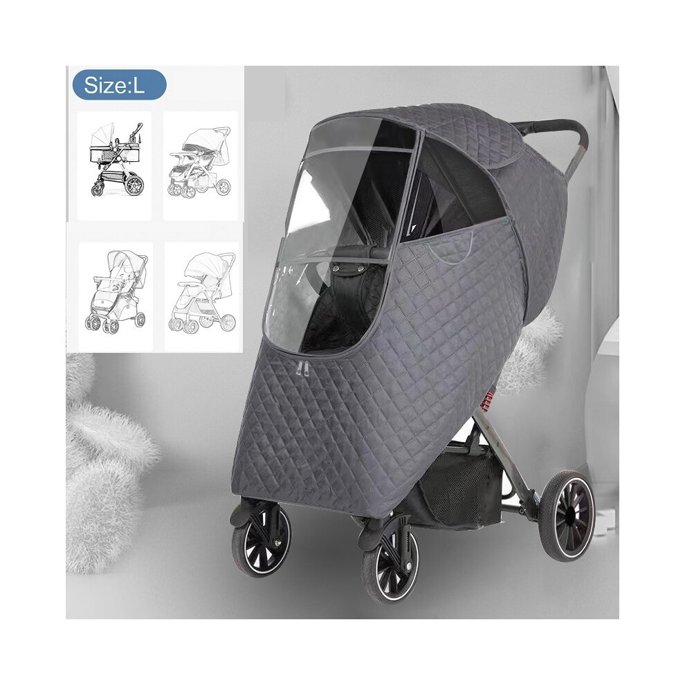 (Grey-L Windcover) Universal Waterproof Winter Thicken RainCover Pushchairs Raincoat Full Cover Wind Dust Shield for Baby Stroller Accessories