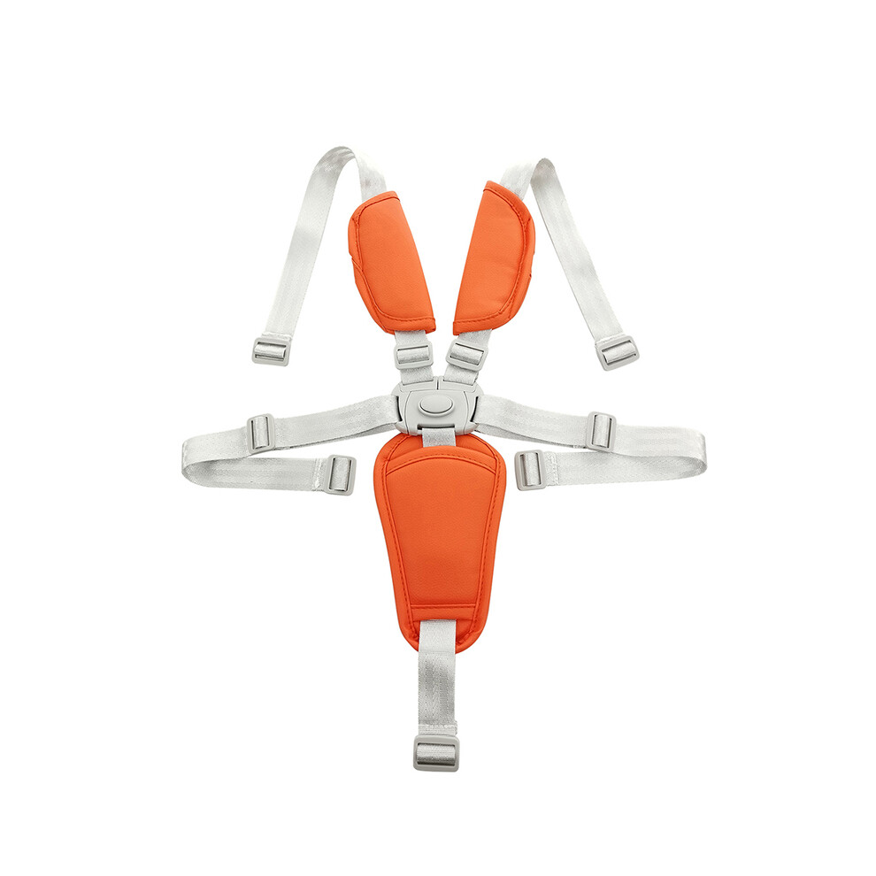 (orange) Baby Harness For Pushchair Dinner Chair Highchair 5 Points Safety Belt Length Adjust PU Leather Shoulder Crotch PAD Universal