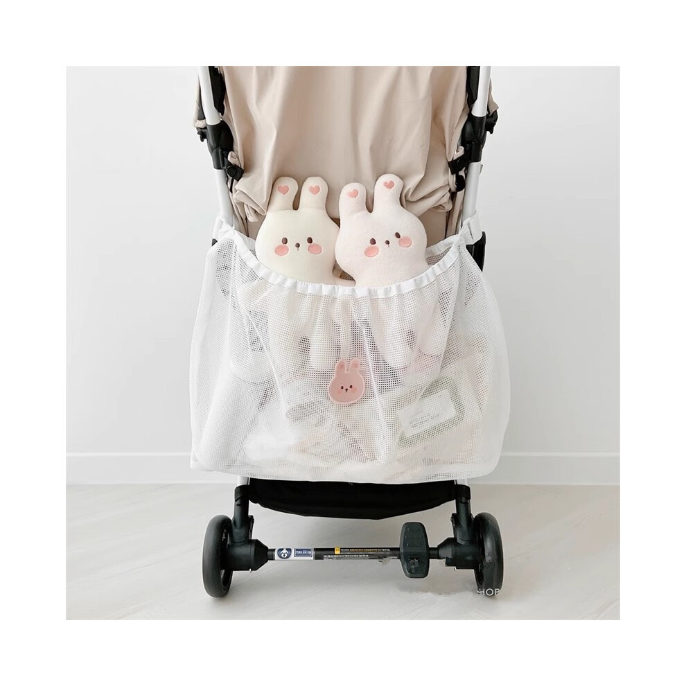 (White) Reusable Stroller Hanging Bag Summer Mesh Stroller Bag Nappy Organizer Baby Items Diapers Pouch Large Capacity Cart Accessories