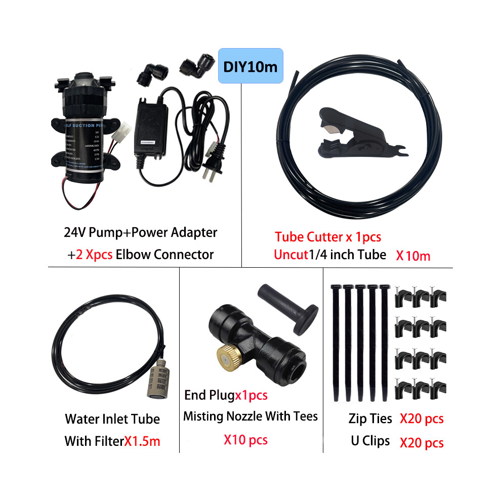 (DIY 10m brass) New Quiet Garden Water Mist Spray Electric Electric Diaphragm Pump Kit Greenhouse Irrigation Outdoor Misting Cooling System