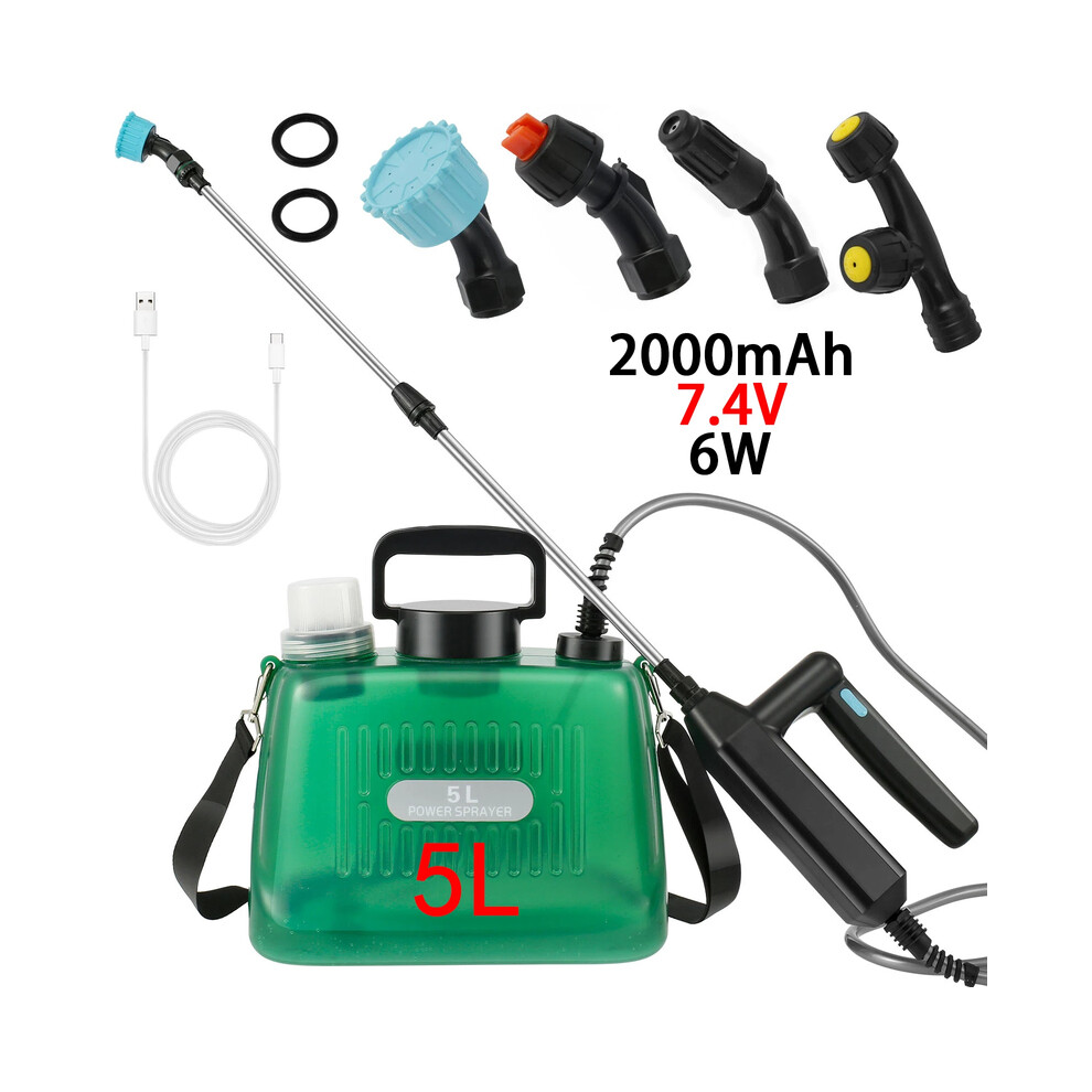 (2000mAh  7.4V  6W) 5L Electric Powered Sprayer Light Shoulder-type Pesticide Irrigation USB Charging 2000/ Garden Weed Portable Lawn Pump