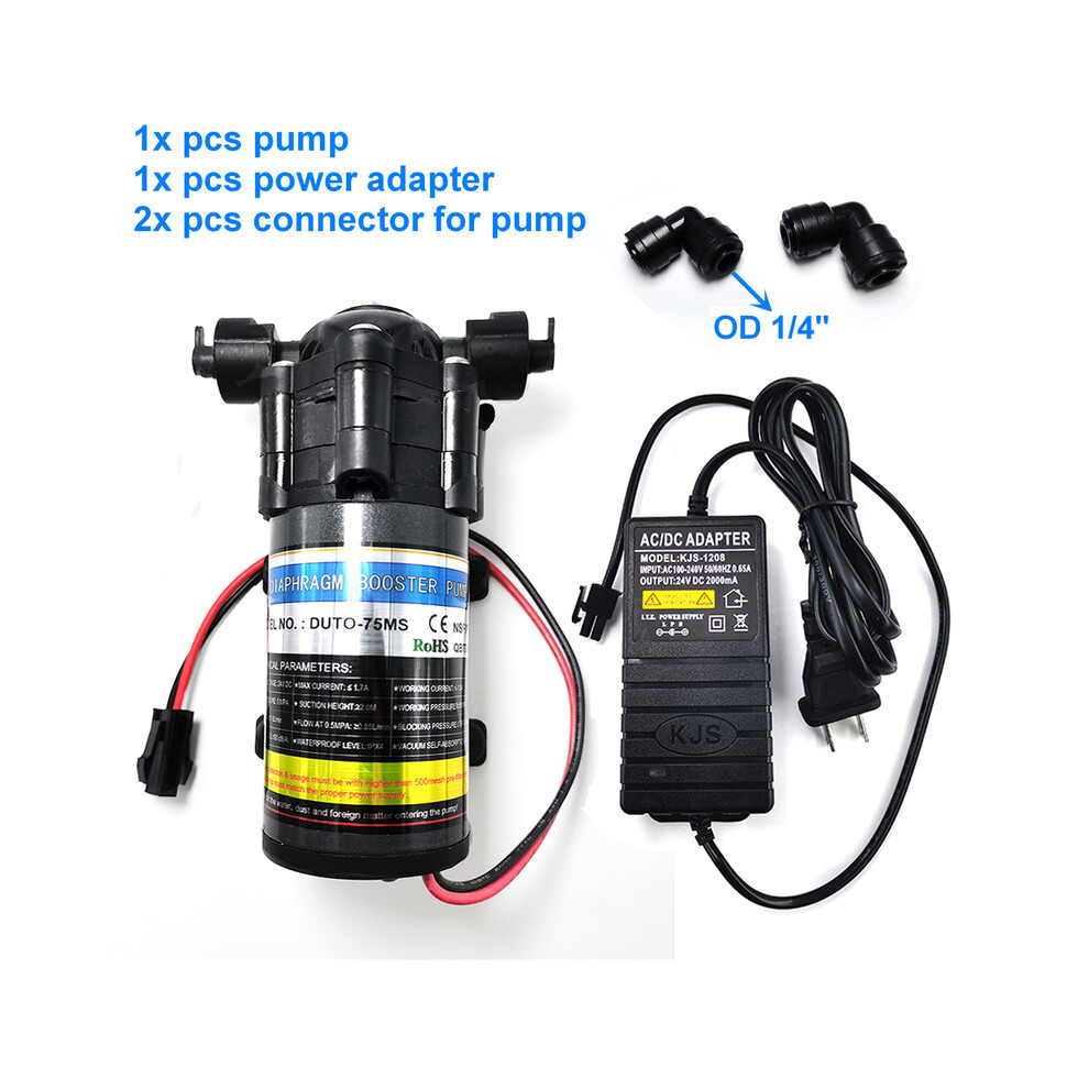 (pump and Adapter) Booster Silent Mist Pump 24V DC 70PSI RO Water 75 Gallon Pump Or Power Supply for Garden Reptile Pet Misting Cooling System