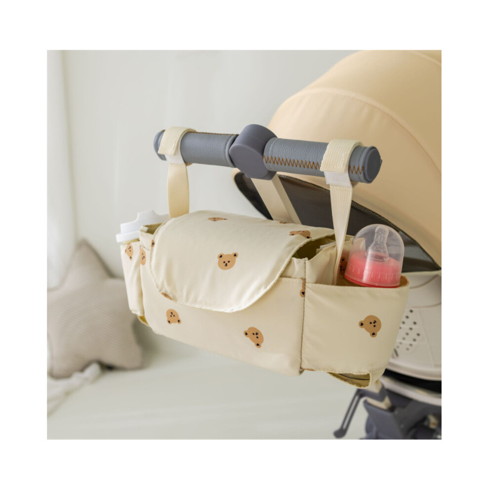 (beige bears) Baby Stroller Bag Pram Organizer Cartoon Bottle Holder Baby Stroller Accessories Hanging Caddy Storage Bag Mommy Bag