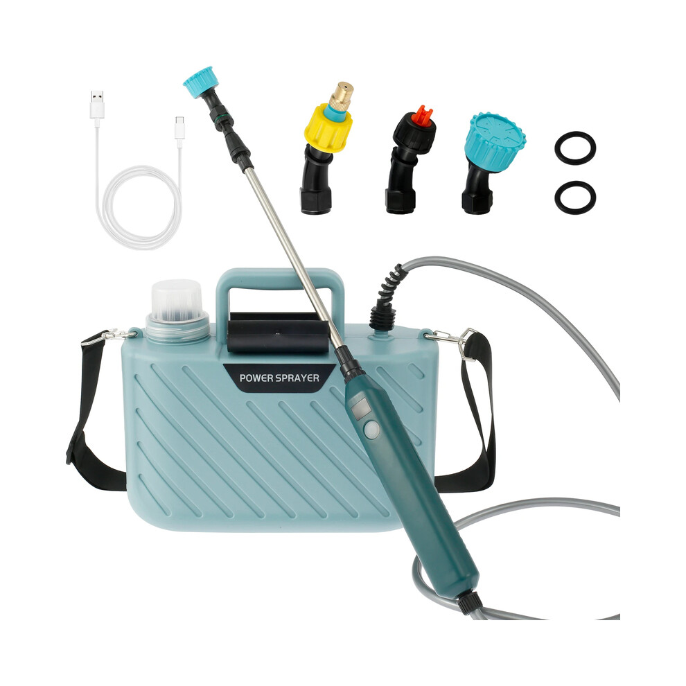 (Blue 3 Nozzles) Electric Sprayer 5L Shoulder-type Battery Powered Pesticide Sprayer 2000mAh USB Rechargeable Gardening Lawn Irrigation Tools